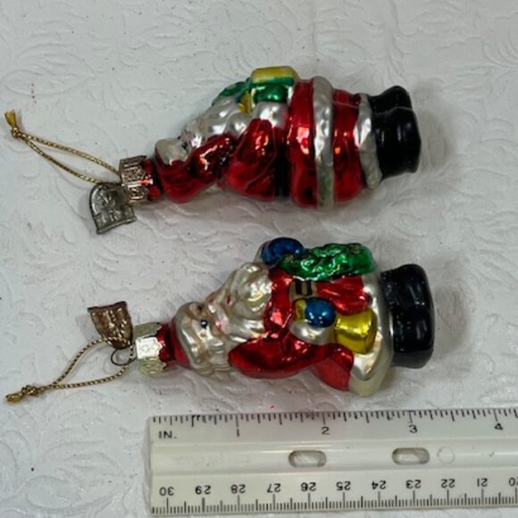 TWO VTG Santa Hand Blown Glass Glitter Christmas Tree Ornaments 1.5"x3.5" - Picture 9 of 9